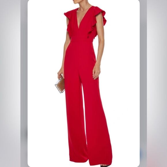 Jay Godfrey JayGodfrey Jumpsuit Red Flutter Sleeve Ruffle Trim Sleeveless 4 - Picture 1 of 5